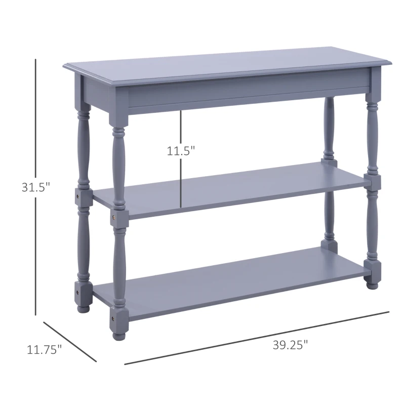 HOMCOM Console Table Modern Sofa Table with 2 Tier Shelves for Living Room, Entryway, Bedroom, Grey
