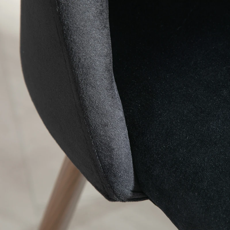 HOMCOM Upholstered Dining Chairs Set of 4, Velvet Accent Chair with Back and Wood-grain Steel Leg for Kitchen, Black