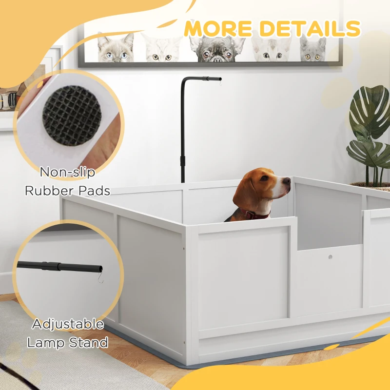 PawHut Whelping Box for Puppies with Pee Pad, Pig Rail, Adjustable Door for Small, Medium & Large Breed Dogs Birth, 49" x 48"