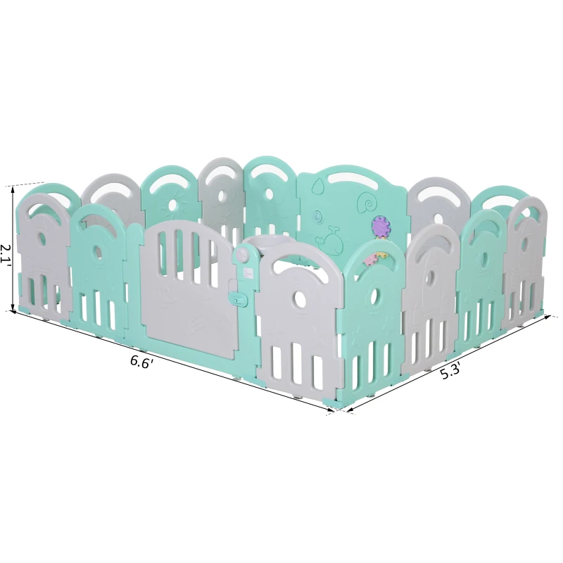 Qaba Baby Enclosure, 16 Panels Baby Playpen Baby Play Yard, Indoor & Outdoor Kids Activity Center, Green