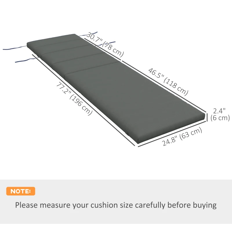 Outsunny Patio Chaise Lounge Chair Cushions Replacement Sun Lounger Pads with Headrest and Ties, Set of 2, Grey