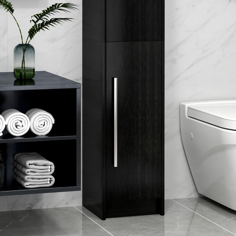 HOMCOM Freestanding Tall Bathroom Storage Cabinet with Adjustable Shelves, Bathroom Organizer, Black Wood Grain