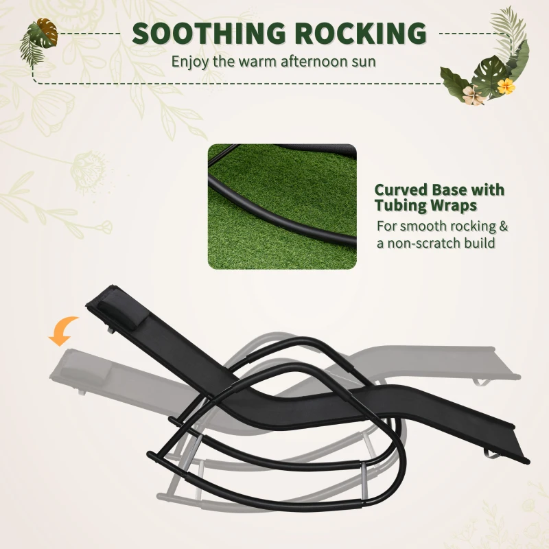 Outsunny Rocking Chair, Zero Gravity Patio Chaise Sun Lounger, Outdoor Rocker, UV Water Resistant, Pillow for Sunbathing, Lawn, Garden or Pool, Black