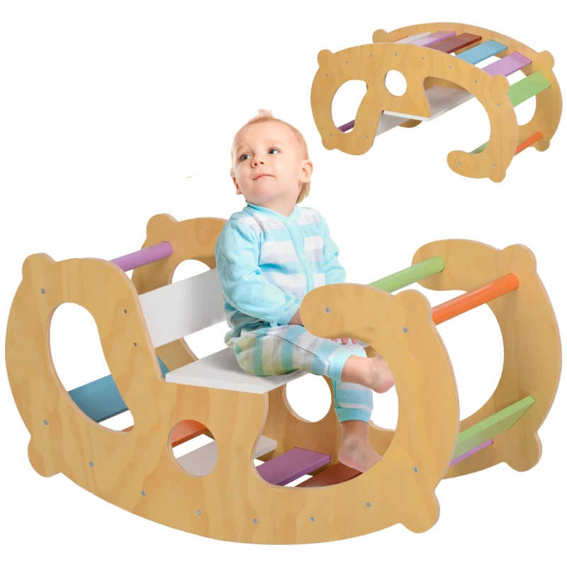 Qaba 2 in 1 Wooden Arch Ladder Baby Rocker for Toddlers 18-48 Months