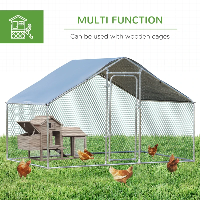 PawHut Large Chicken Coop Metal Chicken Run with Waterproof and Anti-UV Cover, Spire Shaped Walk-in Fence Cage Hen House for Outdoor and Yard Farm Use, 1.3" Tube Diameter, 9.8' x 6.6' x 6.4'