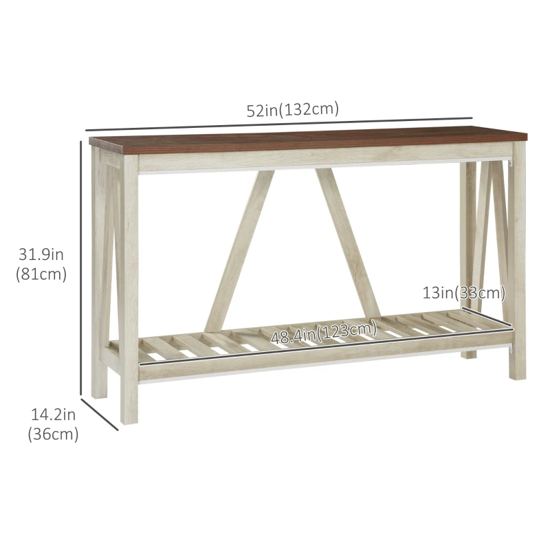 HOMCOM 52" Console Table, Farmhouse Narrow Entryway Table with Storage Shelf, Rustic Sofa Table with Anti-tipper for Living Room and Hallway, Oak