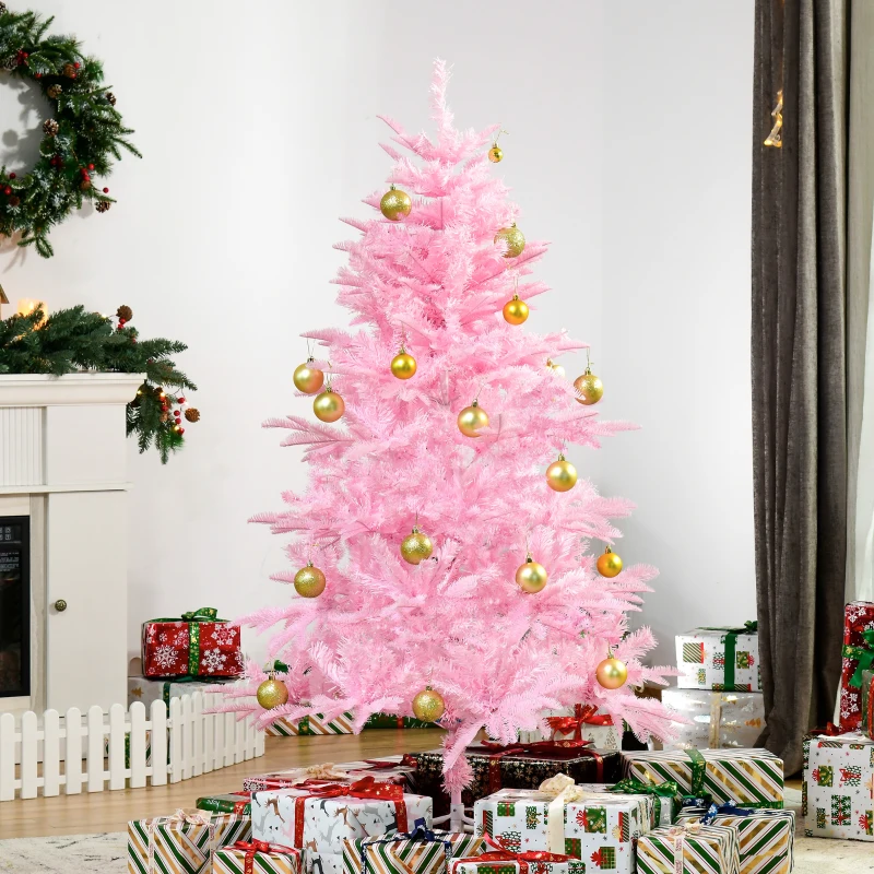 HOMCOM 5FT Artificial Christmas Tree Holiday Xmas Tree Decoration with Automatic Open for Home Party, Pink