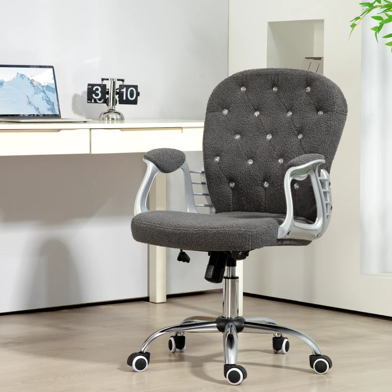 Vinsetto Button Tufted Desk Chair, Home Office Chair with Padded Armrests, Adjustable Height and Swivel Wheels, Dark Gray