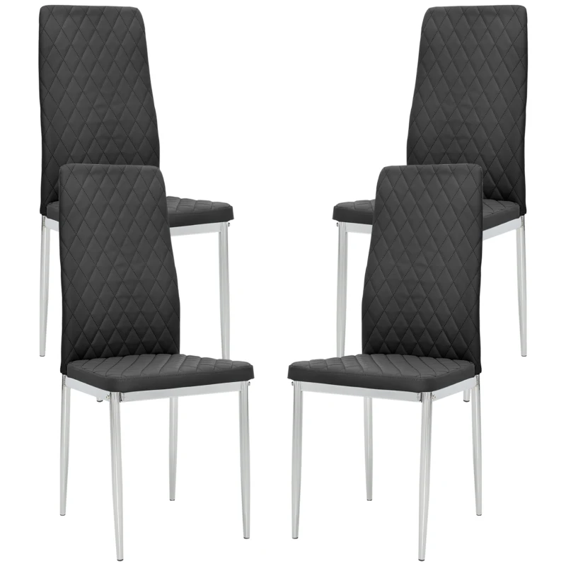 HOMCOM Kitchen Chairs Set of 4, Dining Chairs w/ Faux Leather Upholstery and Steel Legs for Living Room, Dining Room, Black