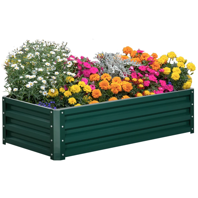 Outsunny Galvanized Raised Garden Bed, Outdoor Planter Box for Vegetables, Flowers, Herbs, 4' x 2' x 1', Green