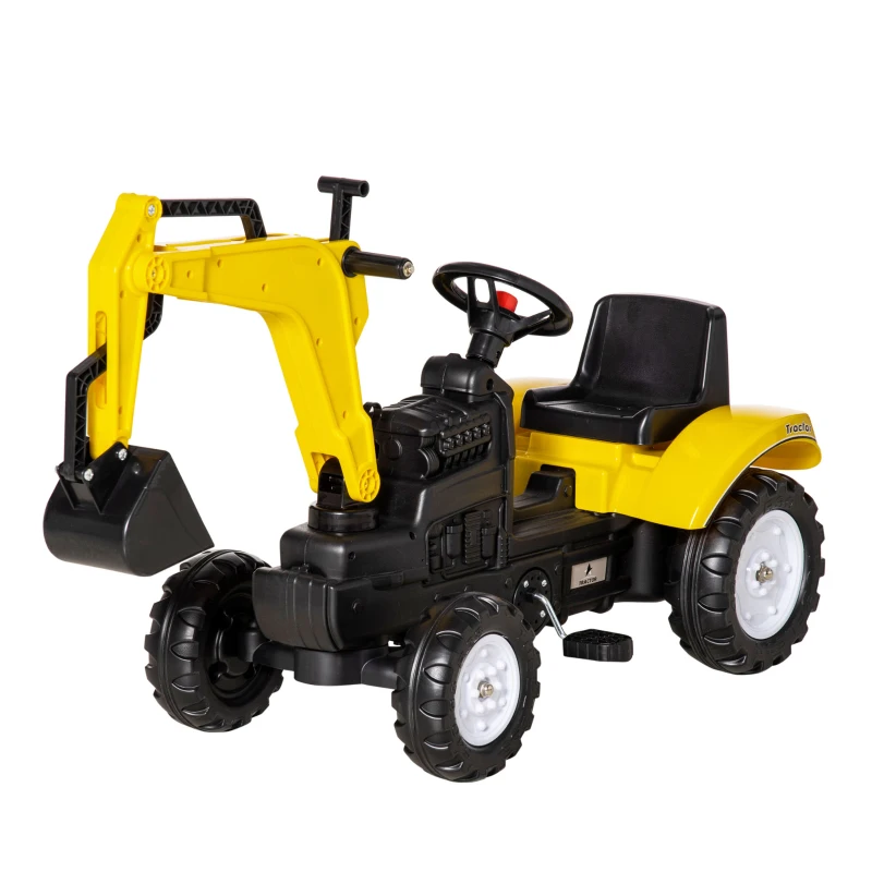 Aosom Kids Ride On Excavator, Pedal Digger, Construction Truck with Horn for Kids and Toddlers 3+, Yellow(m-11)