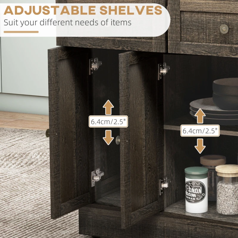 HOMCOM Triple-Cabinet Kitchen Island on Wheels, Kitchen Storage Cabinet with Drawers, Rolling Utility Cart Brown