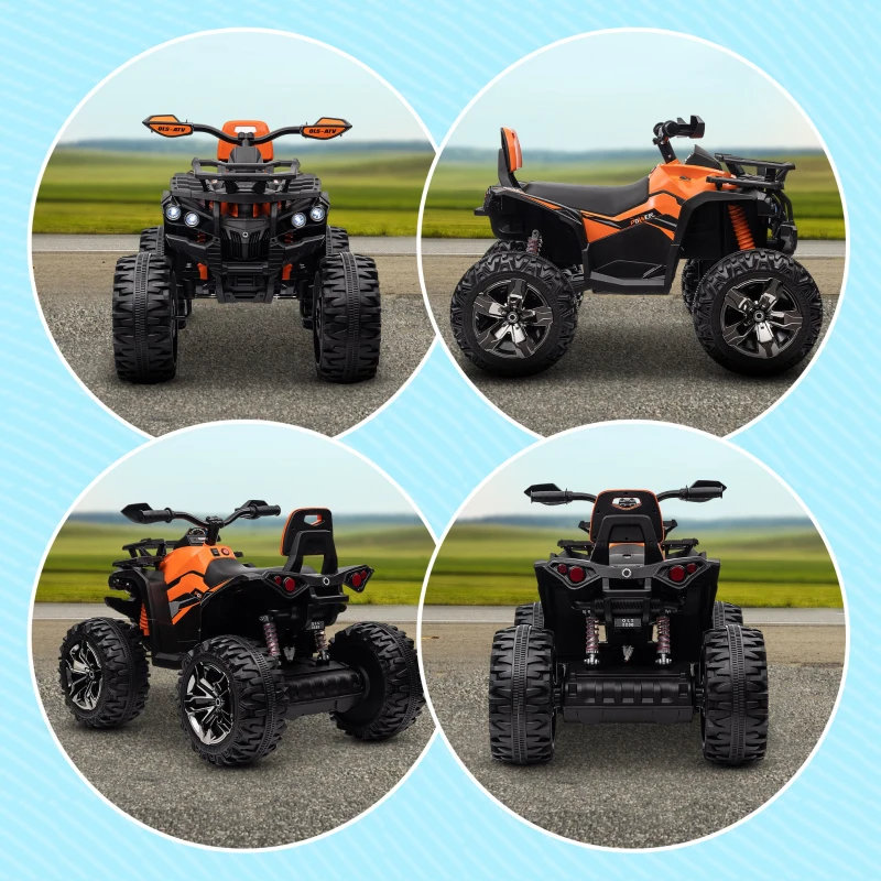 Aosom 12V 4 Wheeler Kids ATV with Music, Headlights for 37-60 Months Boys and Girls, Orange