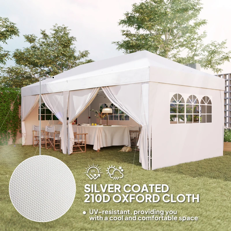 Outsunny 10' x 20' Pop Up Canopy Tent Outdoor Portable Easy Up Party Tent Garden Shade Shelter with Walls Carrying Bag, White