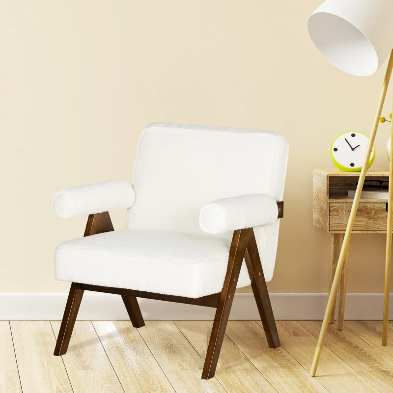 HOMCOM Cashmere Accent Chair Armchair with Wide Seat and Soft Padded Armrests for Reading, Bedroom, Cream White