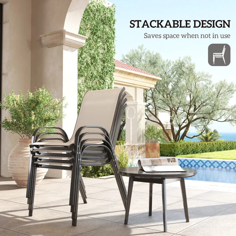 Outsunny Set of 4 Outdoor Dining Chairs, Stackable Patio Chairs with High Back, Breathable Mesh Seat for Garden Lawn, Beige