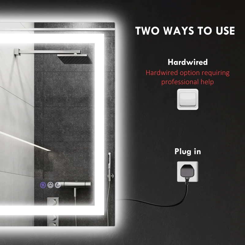 HOMCOM Dimmable Bathroom Mirror with Lights, 39" x 32" Backlit/Front Lit LED Mirror, Anti-Fog, Memory, Infinite Color Temp