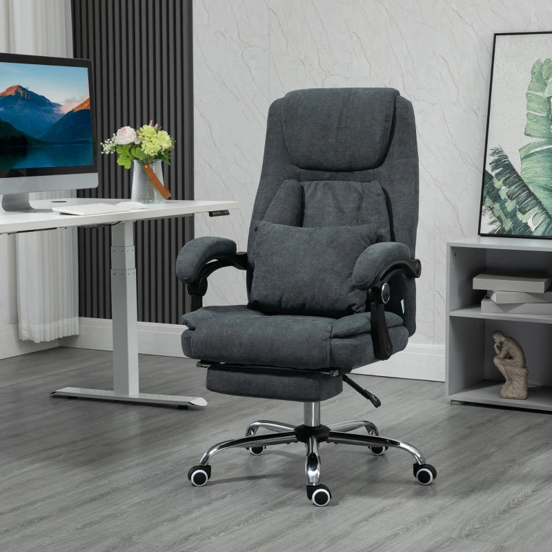 Vinsetto 3D Kneading Massage Office Chair with Reclining, Swivel Fabric Computer Chair with Footrest, Armrest, Gray