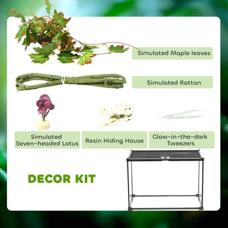PawHut 14 Gallon Glass Reptile Terrarium Tank, Box Full View with Sliding Screen Top, 20" x 12" x 14", Black