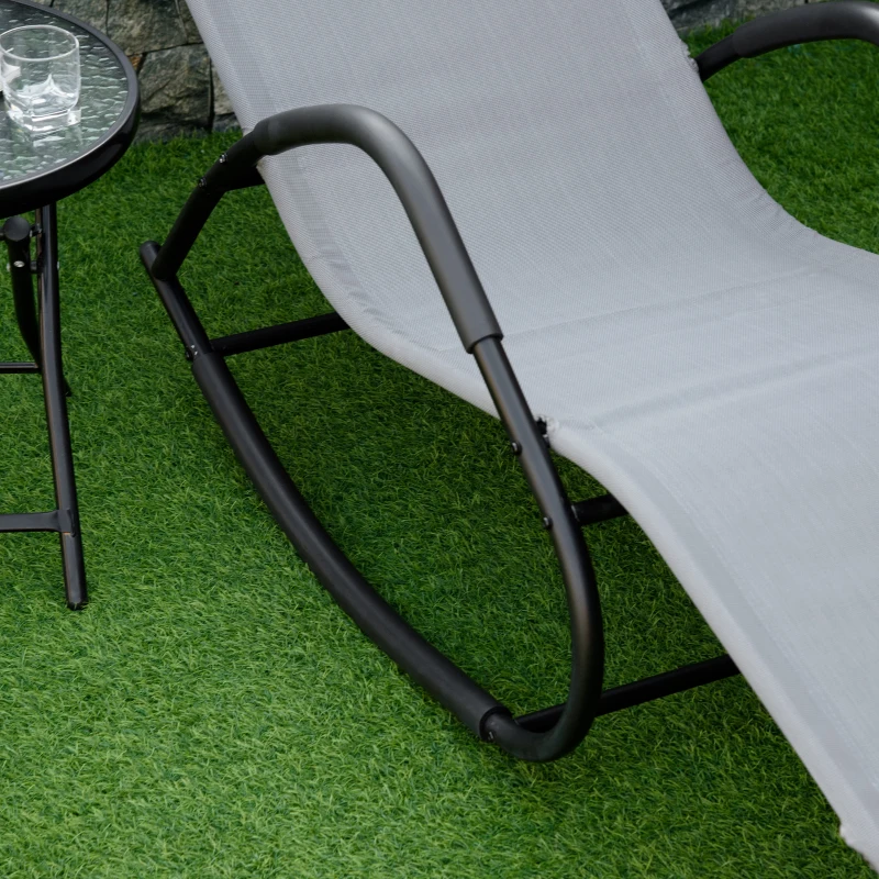 Outsunny Rocking Chair, Zero Gravity Patio Chaise Sun Lounger, Outdoor Rocker, UV Water Resistant, Pillow for Sunbathing, Lawn, Garden or Pool, Gray