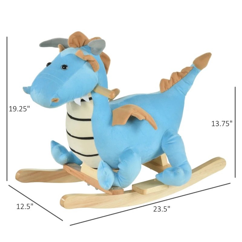 Qaba Rocking Horse Kids Plush Ride-On Toy Dinosaur Ride on Rocker with Realistic Sounds for Child 18-36 Months Blue