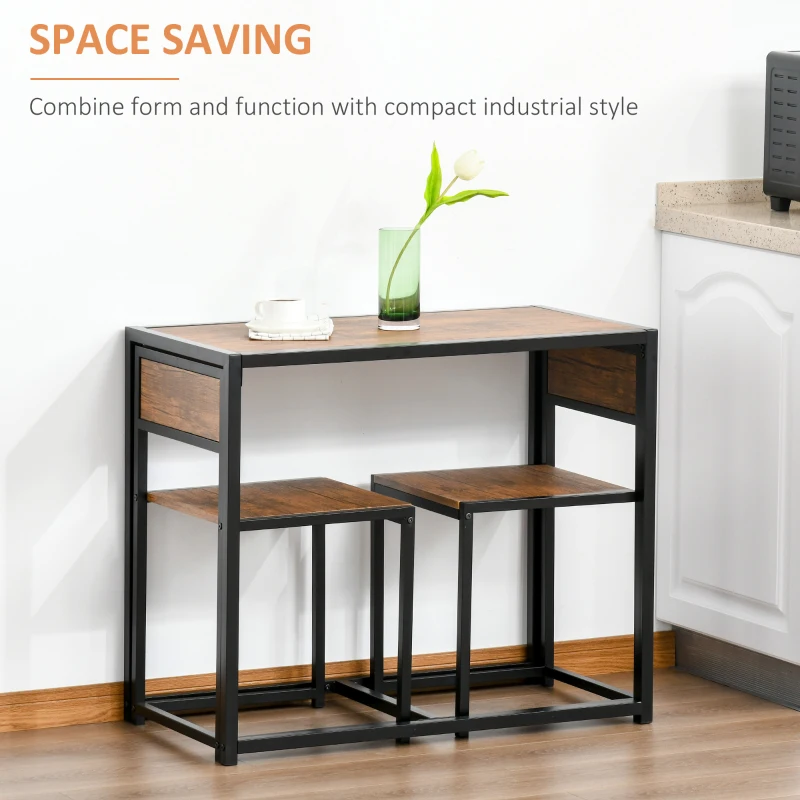 HOMCOM 3-Piece Industrial Dining Table Set for 2, Kitchen Table and Chairs, Dining Room Sets for Small Spaces, Rustic Brown