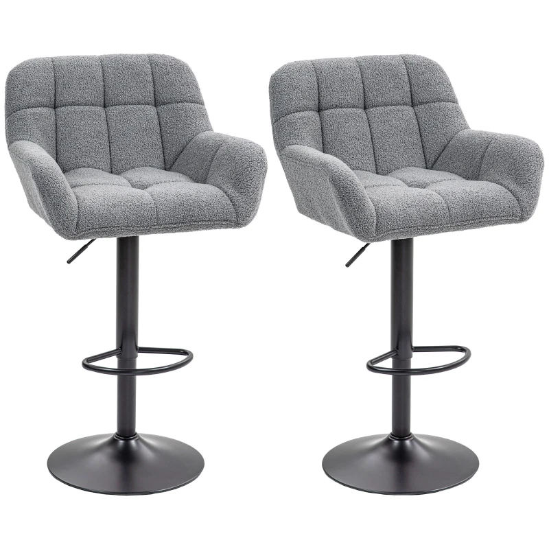 HOMCOM Swivel Barstools Set of 2 Adjustable Bar Stools with Footrest Armrests for Dining Room Grey