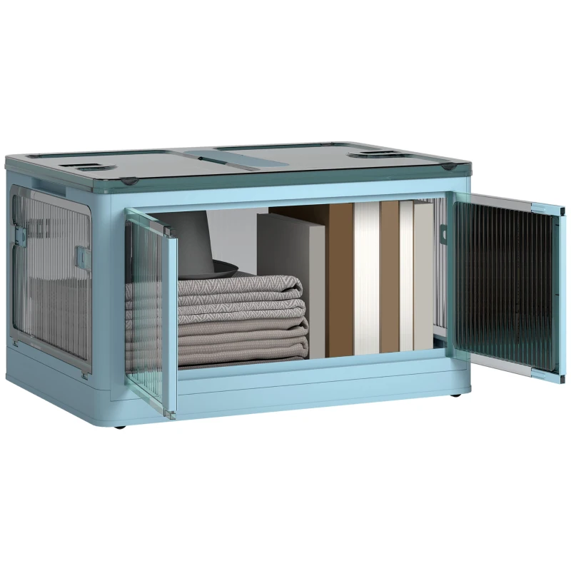 HOMCOM Stackable Storage Bins with Lids, Wheels, and Collapsible, Blue