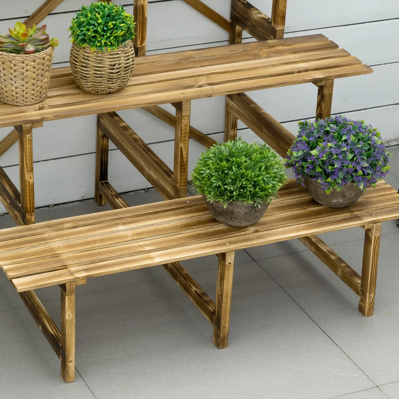 Outsunny 39.5'' L x 31.5" W x 31.5"H 3 Tier Flower Stand Wood Planter Ladder Display  Rack for Garden Indoor Outdoor Backyard Storage Shelf Unit