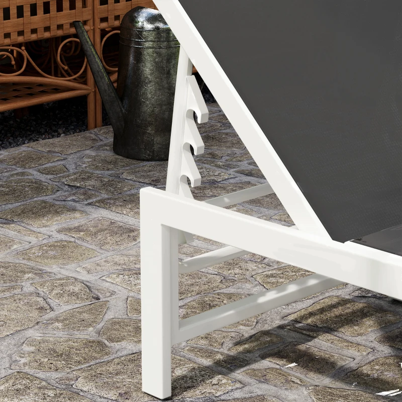 Outsunny Outdoor Lounge Chair, 5-Level Reclining Outdoor Chaise Lounge Tanning Chair with Mesh Seat, Grey