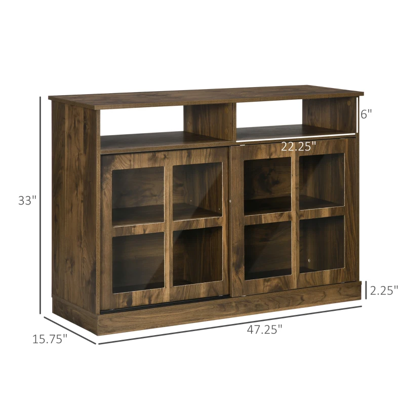 HOMCOM Sideboard with Glass Sliding Doors, Buffet Cabinet, Coffee Bar Cabinet with Adjustable Shelf, Walnut