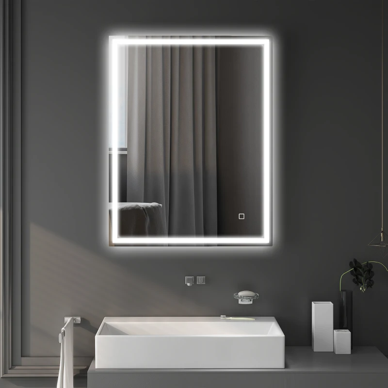 HOMCOM 36" x 28" Bathroom Mirror with LED Lights, Dimmable Makeup Mirror, Vanity Mirror with 3 Colors, Smart Touch, Anti-Fog