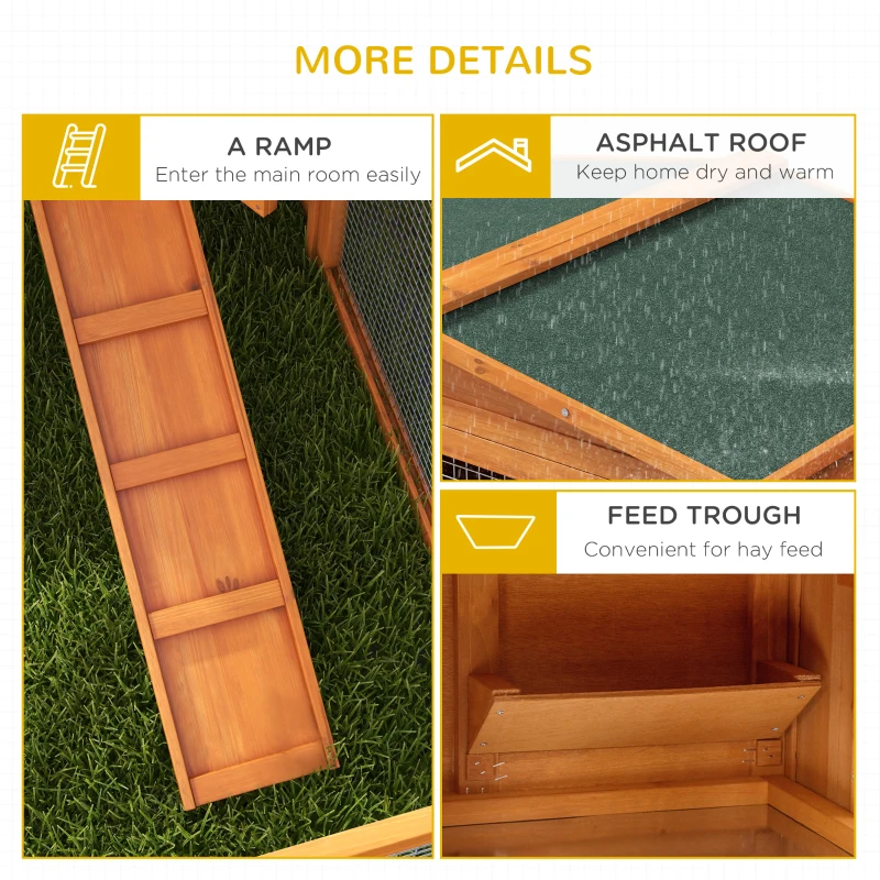 PawHut Rabbit Hutch 2-Story Bunny Cage, Guinea Pig Cage Indoor Outdoor, Small Animal House with Slide Out Tray, for Rabbits, Chickens, Ducks, 61.5" x 23" x 27", Orange