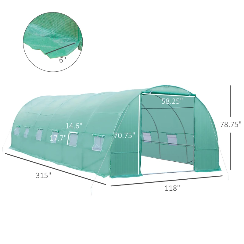 Outsunny 26' x 10' x 6.6' Large Walk in Tunnel Greenhouse Garden Plant Seed Green House Premium Steel Frame