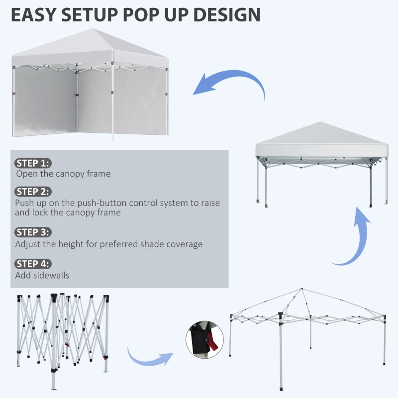 Outsunny 10' x 10' Pop Up Canopy with Sidewalls, Roller Bag, Height Adjustable Instant Tent for Outdoor, Garden, Patio, White
