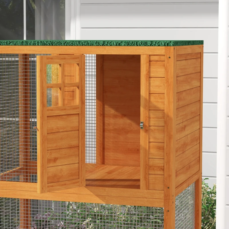 PawHut 74" Wooden Outdoor Cat House Catio Outdoor Cat Enclosure, Orange