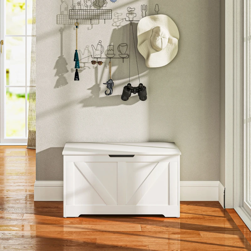 HOMCOM 31.5 Inches Storage Chest, Storage Trunk with 2 Safety Hinges, Wooden Box for Living Room, White Wood Grain