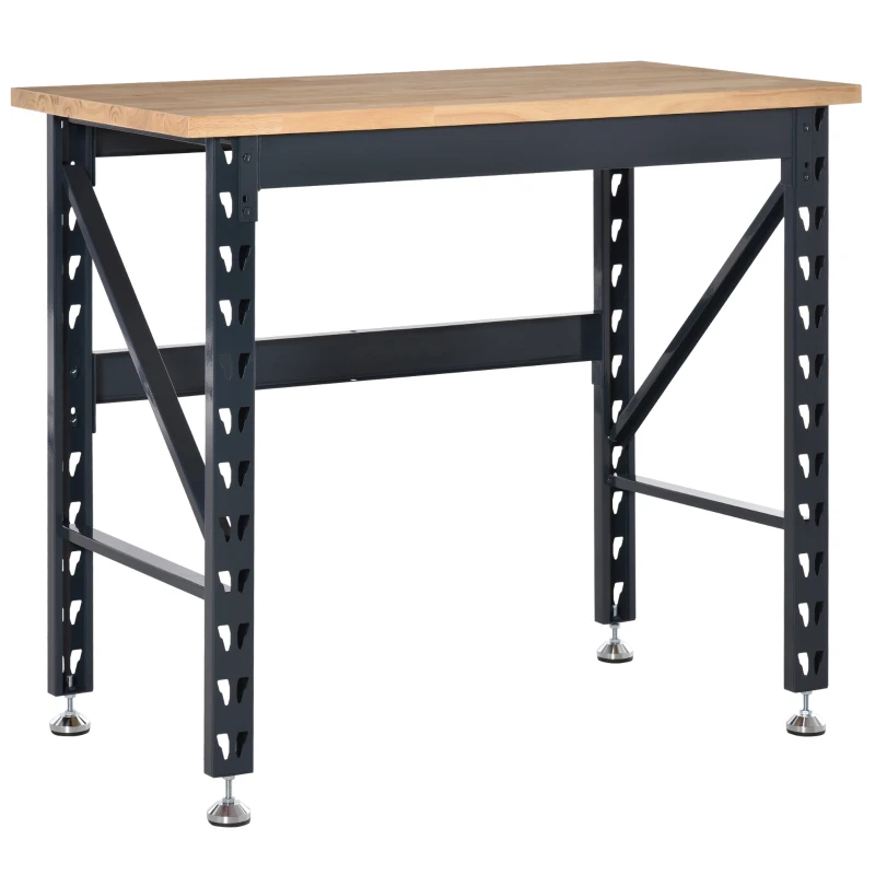 HOMCOM 45" Work Bench with Adjustable Footpads and Large Solid Wood Tabletop Tool Table for Garage, Weight Capacity 1100 lbs