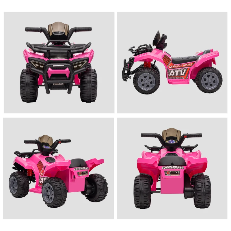 Aosom 6V Kids ATV Quad, 4 Wheeler Battery Powered Electric Ride on Car with Music, Forward, for Boys and Girls Ages 18-36 Months, Pink