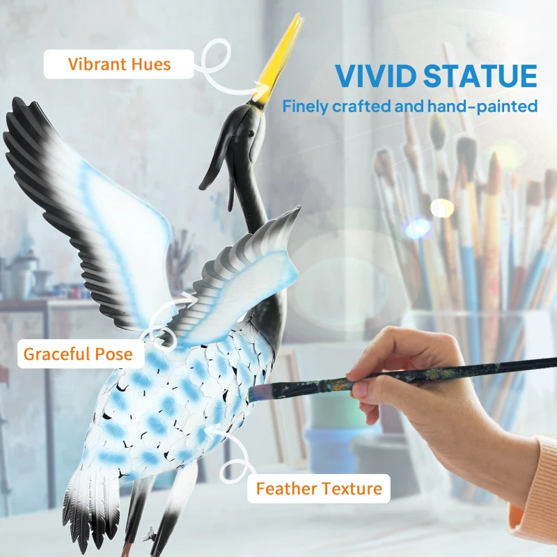 Outsunny Flying Crane Garden Statue, 42.5" Standing Lawn Ornament, Steel Garden Decor Bird Statue with Stakes for Lawn Patio Backyard Decoration, Mixed Colour