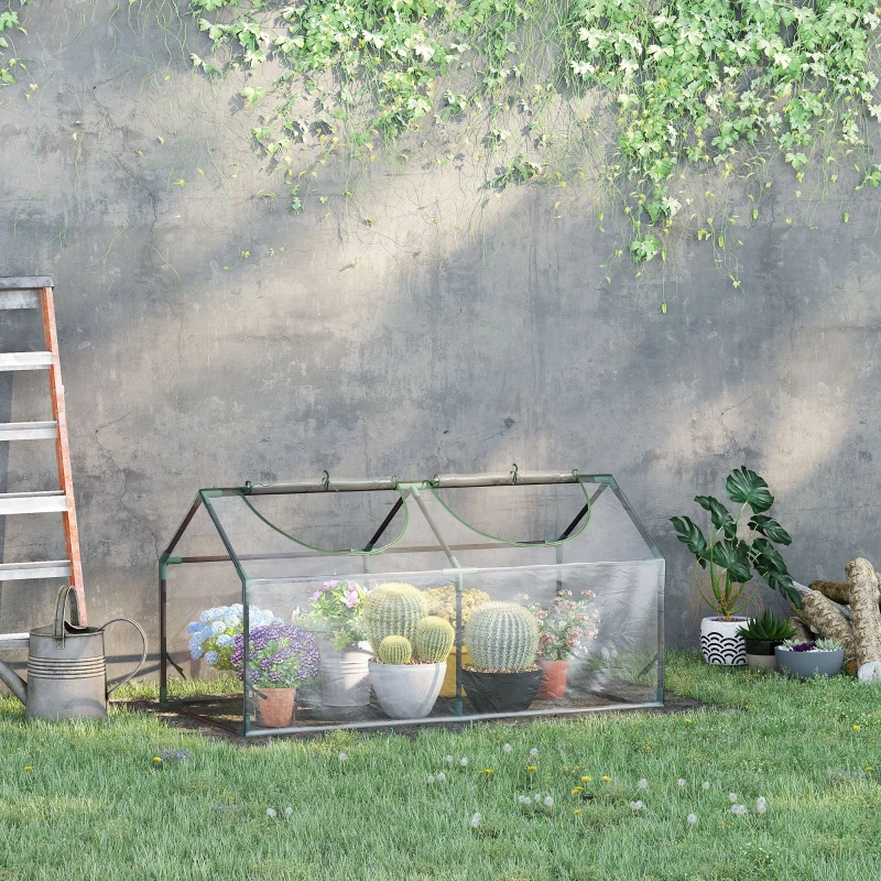 Outsunny 4' x 2' x 2' Portable Mini Greenhouse, Small Green House with PVC Cover, Roll-up Zippered Windows for Indoor, Outdoor Garden, Clear