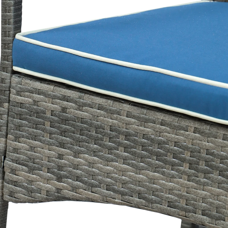 Outsunny 3 Piece Patio Rocking Chair Set, 2 PE Wicker Rocking Chairs, Cushioned, 1 Two-Tier Wood Slat Coffee Table, Rattan Front Porch Furniture, Blue