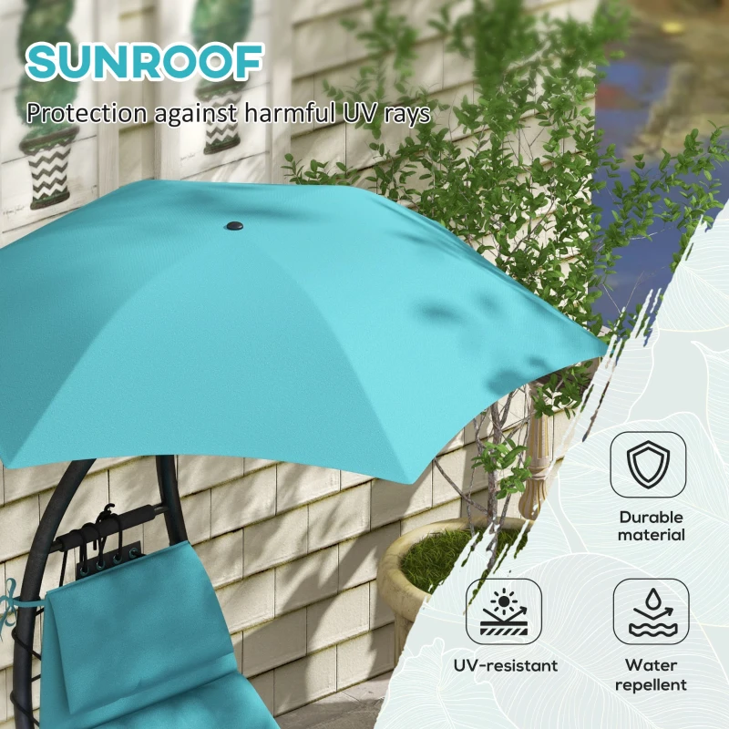 Outsunny Tanning Chair with Sunshade Roof, Rocking Base, Cushion, Headrest, Turquoise