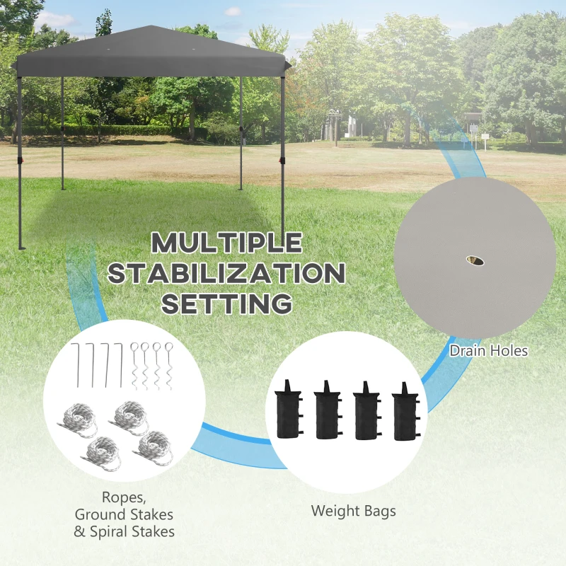 Outsunny 10x10FT Pop Up Canopy with 1-Button Push, Carry Bag, Stakes, Ropes, Sandbags, Height Adjustable Instant Sun Shelter
