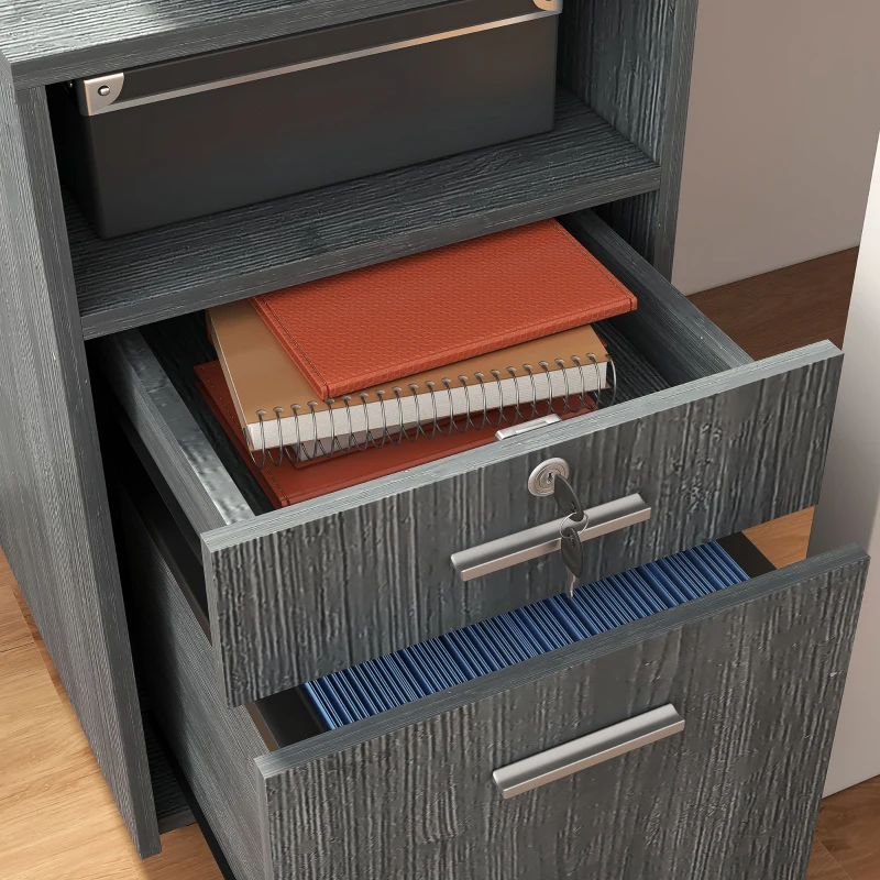 Vinsetto Small Filing Cabinet with 2 Drawers, Lockable Home Office Storage Cabinets on Wheels for A4, Letter Size, Grey