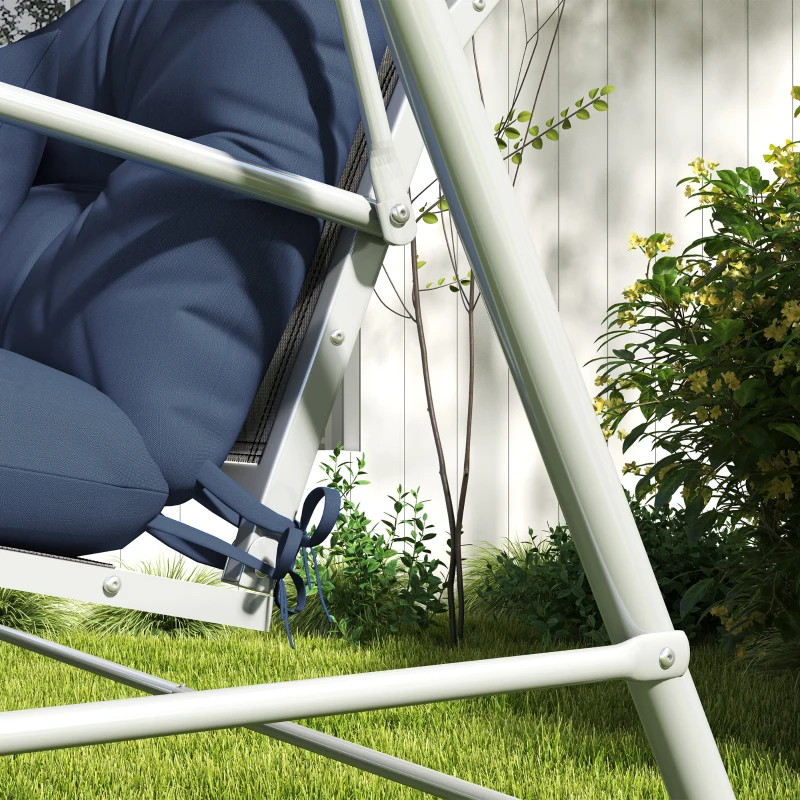 Outsunny 59" Tufted Bench Cushions & Throw Pillows, Replacement Bench Seat Pad, Back & 2 Pillows for Outdoor Furniture, Navy Blue