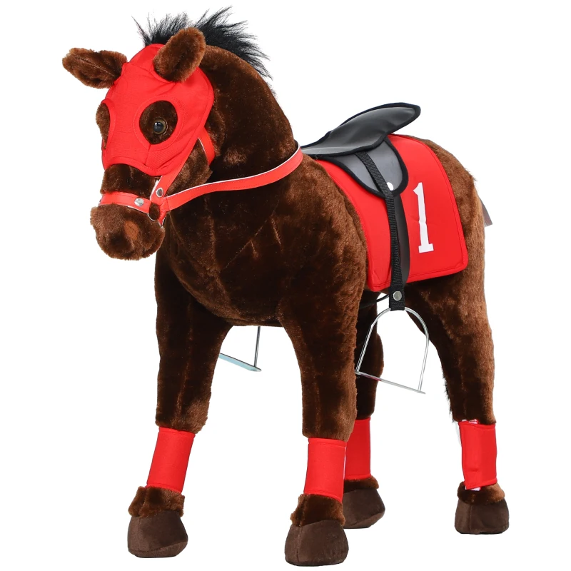 Qaba Kids Ride On Horse w/ Neighing Sound, Saddle, Stirrups, for 3-8 Years