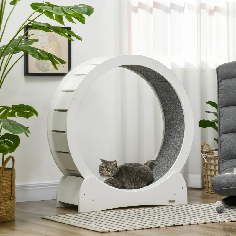 PawHut 30" Cat Exercise Wheel with White Wood Grain