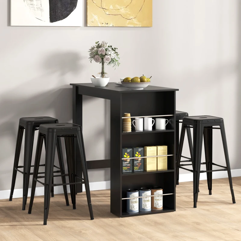 HOMCOM Bar Table Counter Height Dining Table with 3 Storage Shelves for Kitchen, Dining Room, Living Room, Black