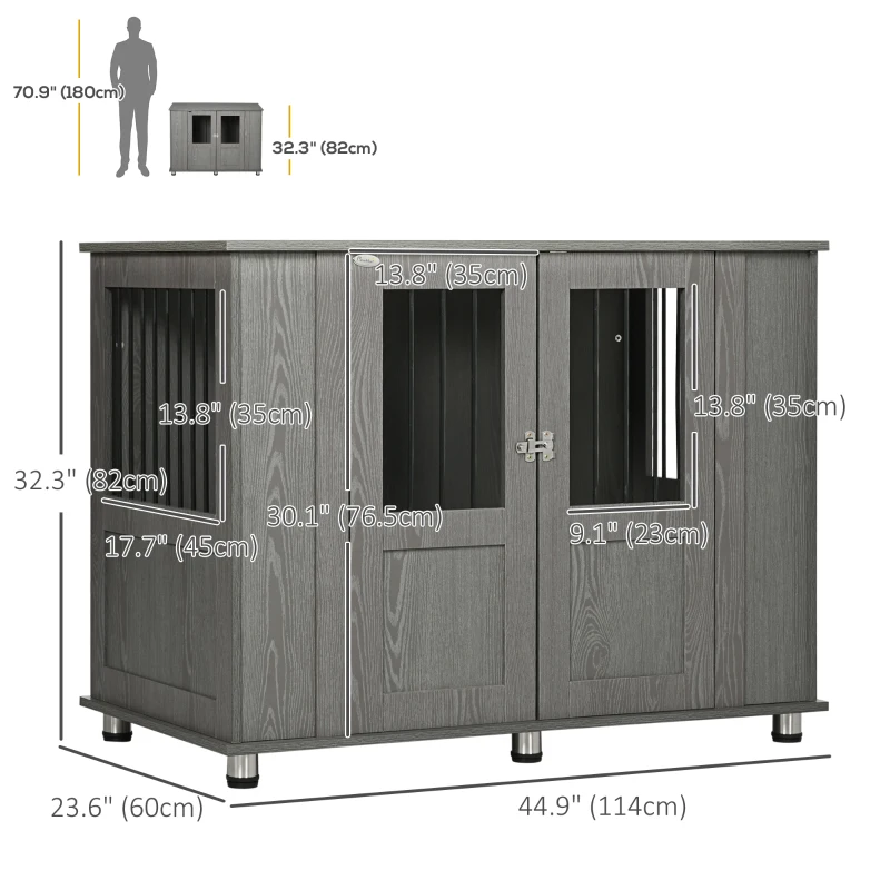 PawHut Dog Crate Furniture with Lockable Magnetic Door, Adjustable feet for Extra Large, Medium & Small Dogs, Indoor Use, Grey